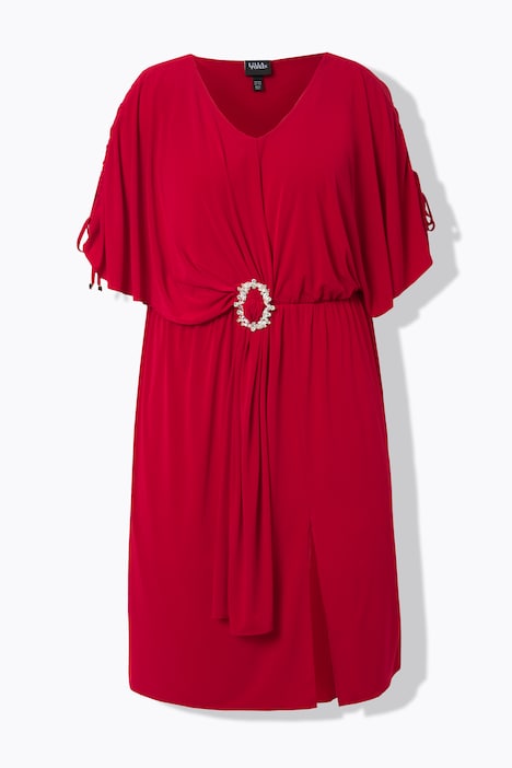 Midikleid, drapiert, Oversized, V-Ausschnitt, Halbarm