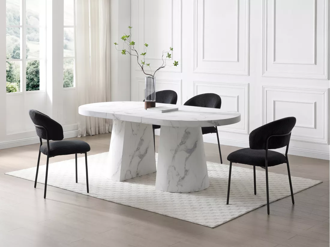 Lot de 2 chaises en velours côtelé et métal - Noir - ALAYIS