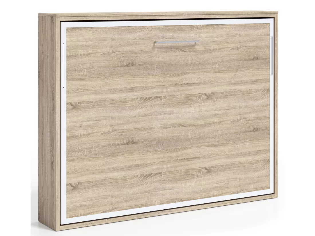Lit escamotable horizontal 140x190 Angelina-Avec matelas-Encadrement Blanc-Façade Blanche