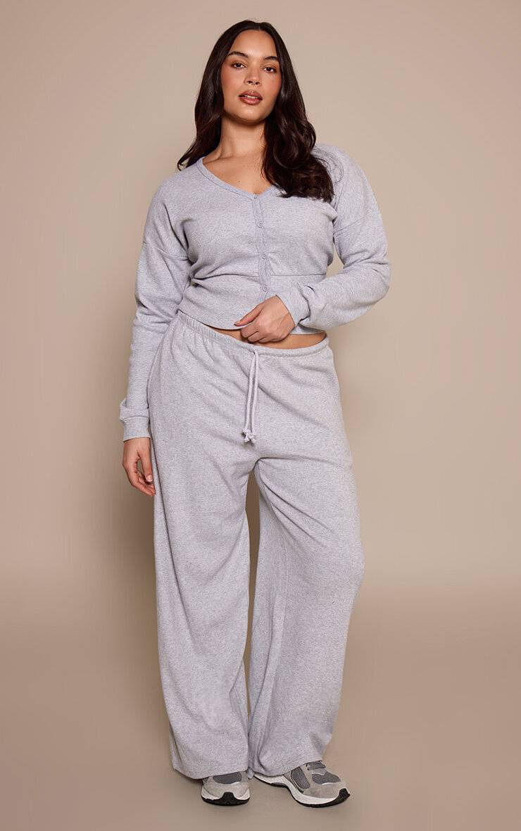 Gris Chiné Pantalon Coordonné Grande Taille À Rayures Côtelé Souple Avec Taille Élastiquée