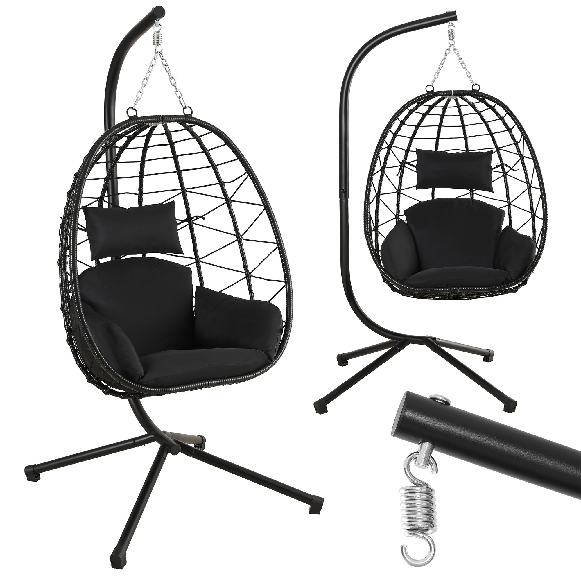 Makika Hängesessel mit Gestell höhenverstellbar aus Polyrattan in Schwarz