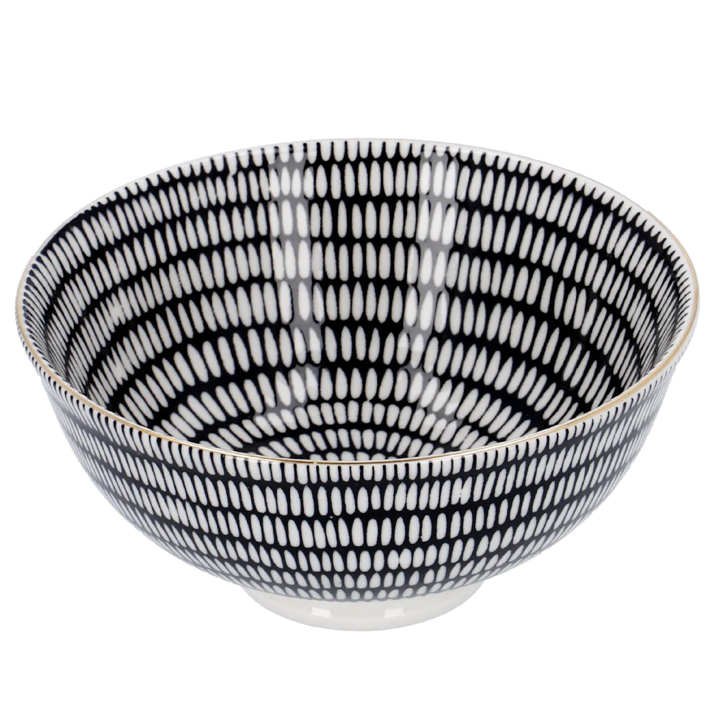Schale China, tief, schwarz/weiß, Goldrand, Stäbchen/Kreis