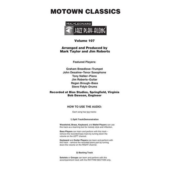 Hal Leonard Jazz Play Along Motown