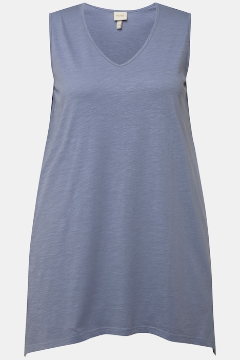 Longtop, Zipfelsaum, A-Linie, V-Ausschnitt, Biobaumwolle