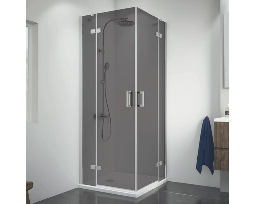 Hoekinstap draaideur, 4-delig, Breuer Panorama, 80x80 cm, decor grijs, profielkleur chroom