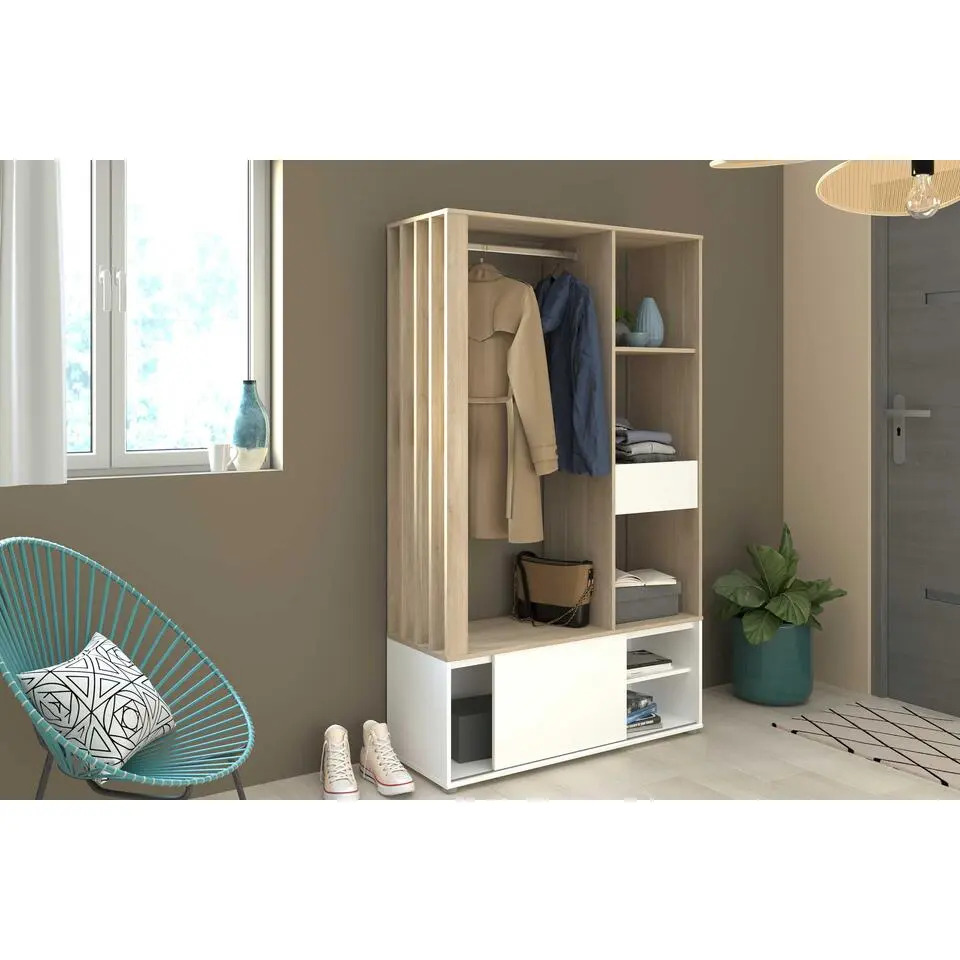 Garderobe Ghislain 1 deur & 1 lade - Japanse eik/wit