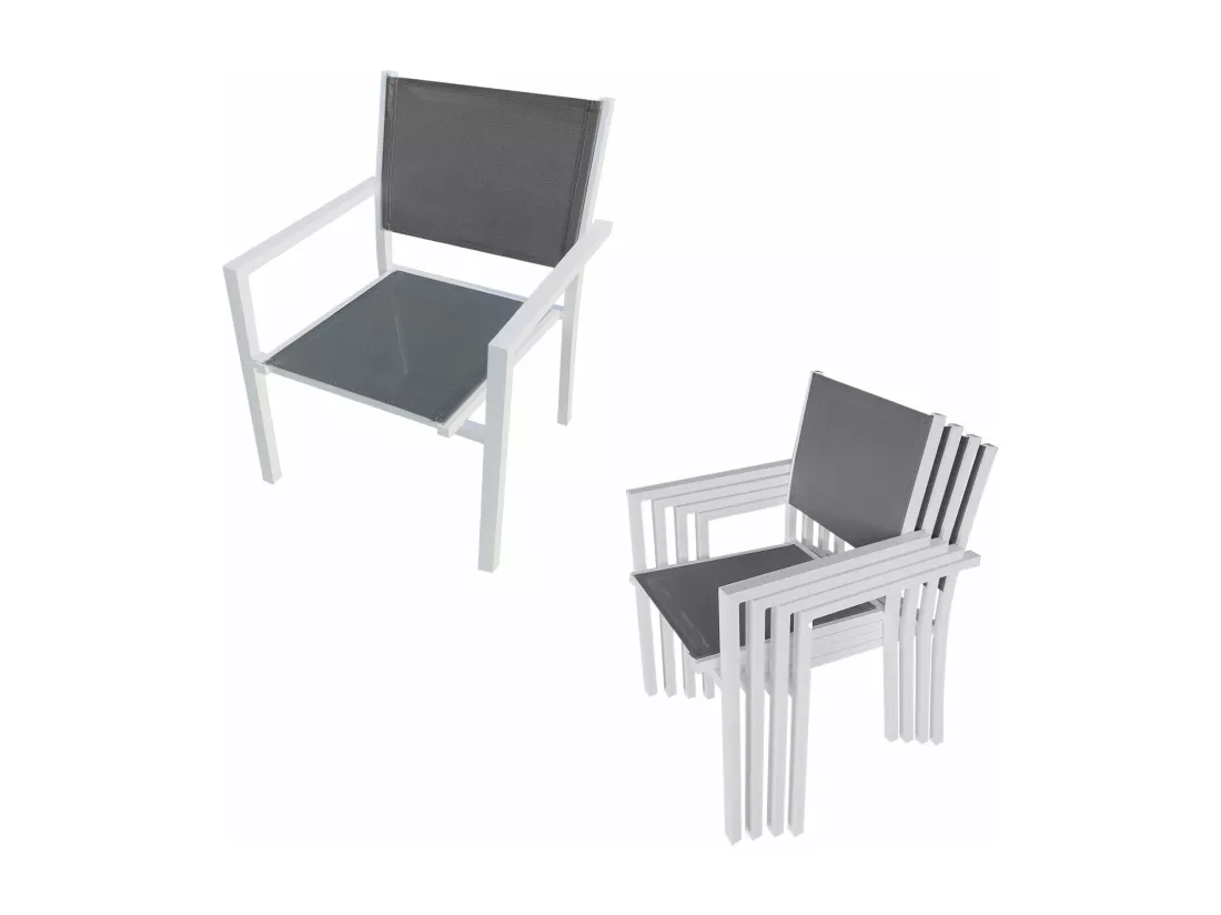 Salon de jardin FIRENZE extensible en textilène gris 8 places - aluminium blanc - HAPPY GARDEN