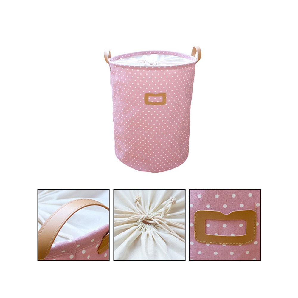 (35x40cm) Faltbarer Wäschekorb Aufbewahrungskorb Spielzeug Organizer mit Kordelzug   Tragegriffe - Rosa / Weiss