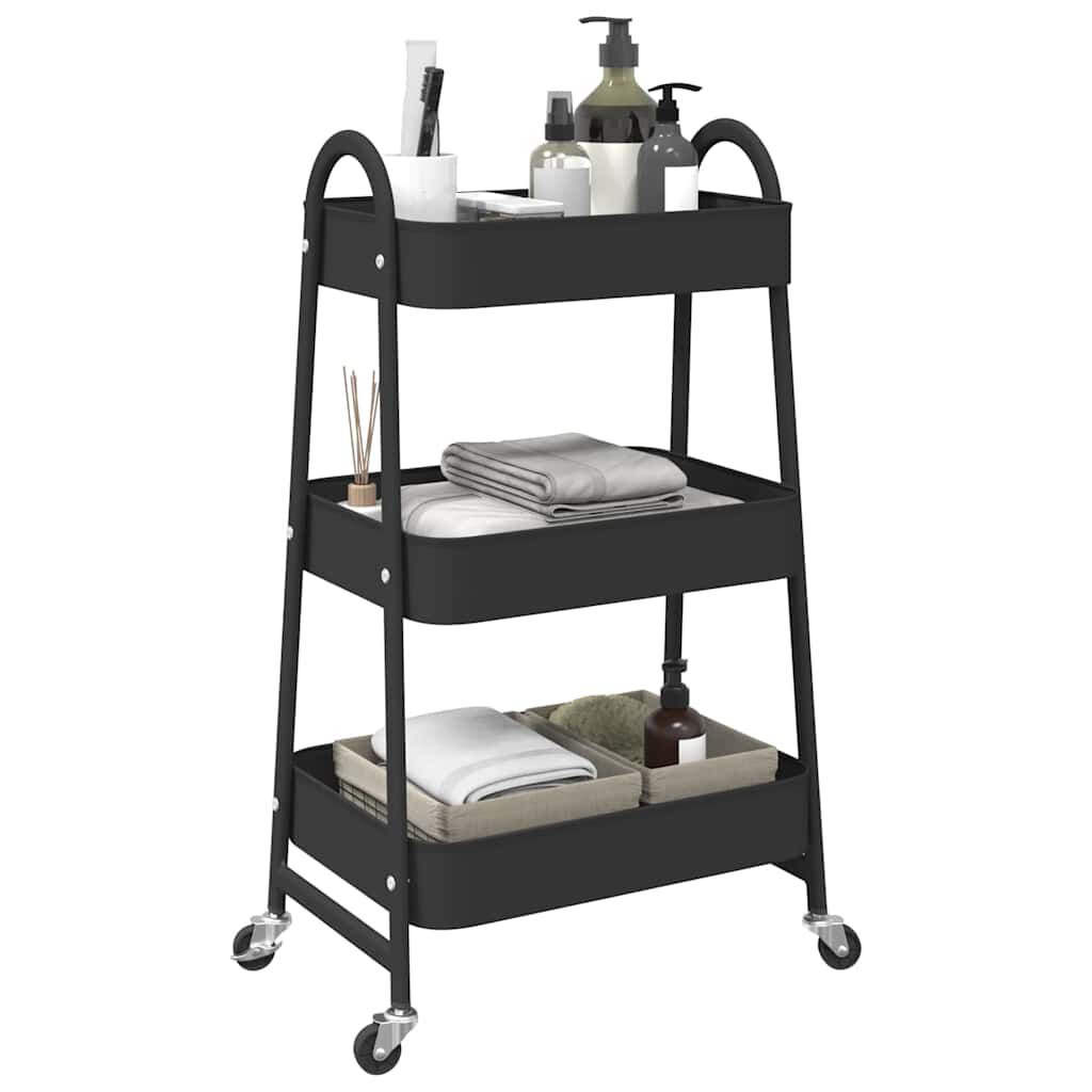vidaXL Opbergkar met 3 lagen zwart 42x41,5x77 cm