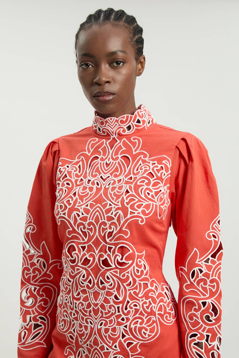 KarenMillen Robe Courte En Sergé De Coton Avec Broderie Anglaise