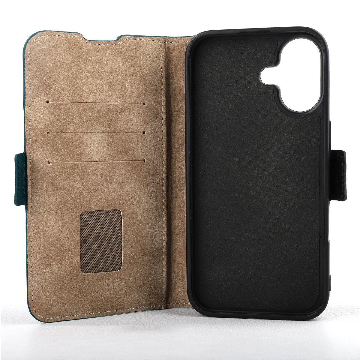 iPhone 16 Echtleder Tasche Flip Cover Hand Made (FABIOIP16-07) - Rain Forest
