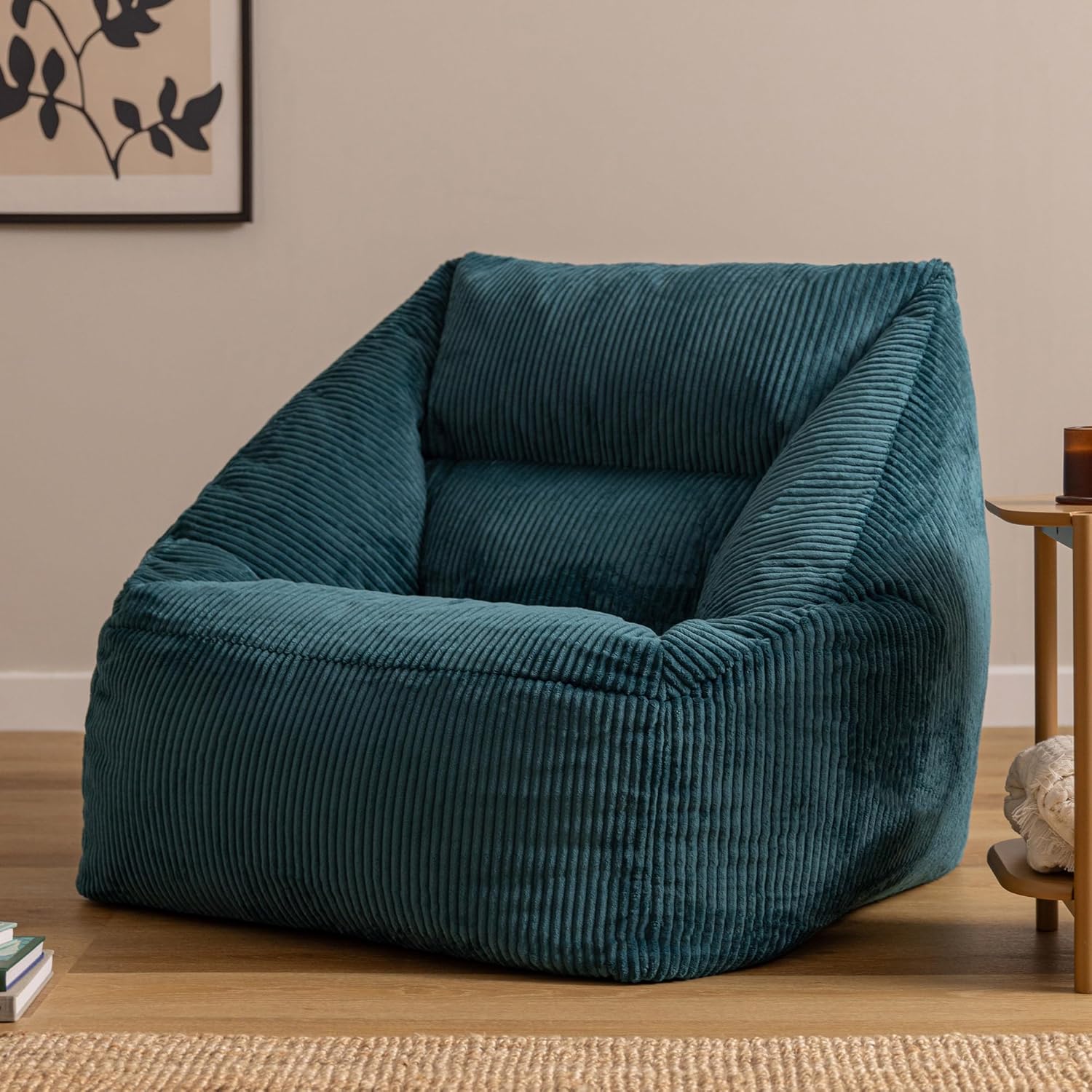Icon Natalia Sitzsack Sessel für Erwachsene, Blaugrün, Flauschiger Cord Stoff, Riesen Sitzsack Cord mit Füllung, Bean Bag Chair, Bequemer Sessel Wohnzimmer, Lounge, Schlafzimmer, Büro