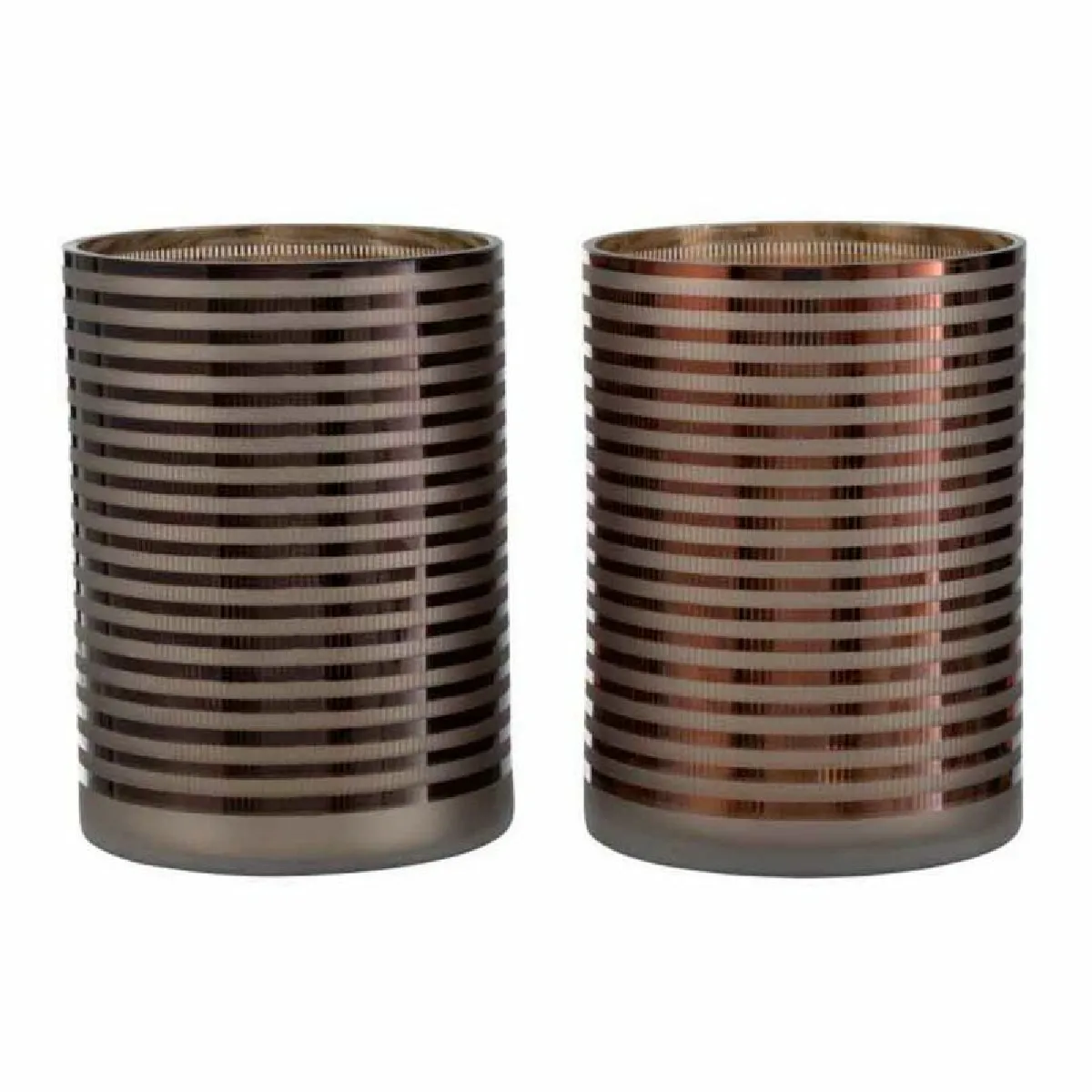 Paris Prix Lot Photophores Verre Rayé - 24 cm Marron