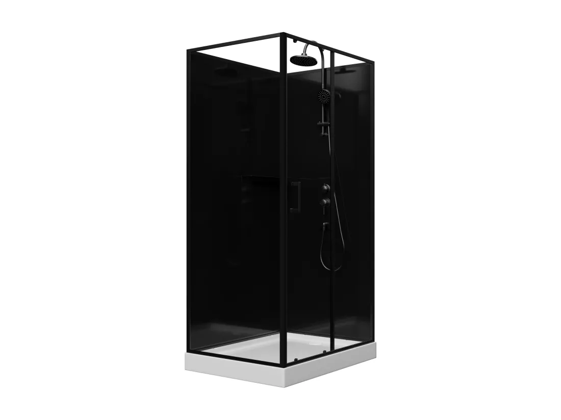 Cabine de douche rectangulaire - Installation réversible - Noir - L110 x l80 x H225 cm - ZODANI