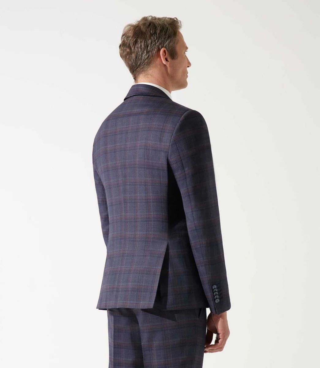Costume col châle à carreaux bleu