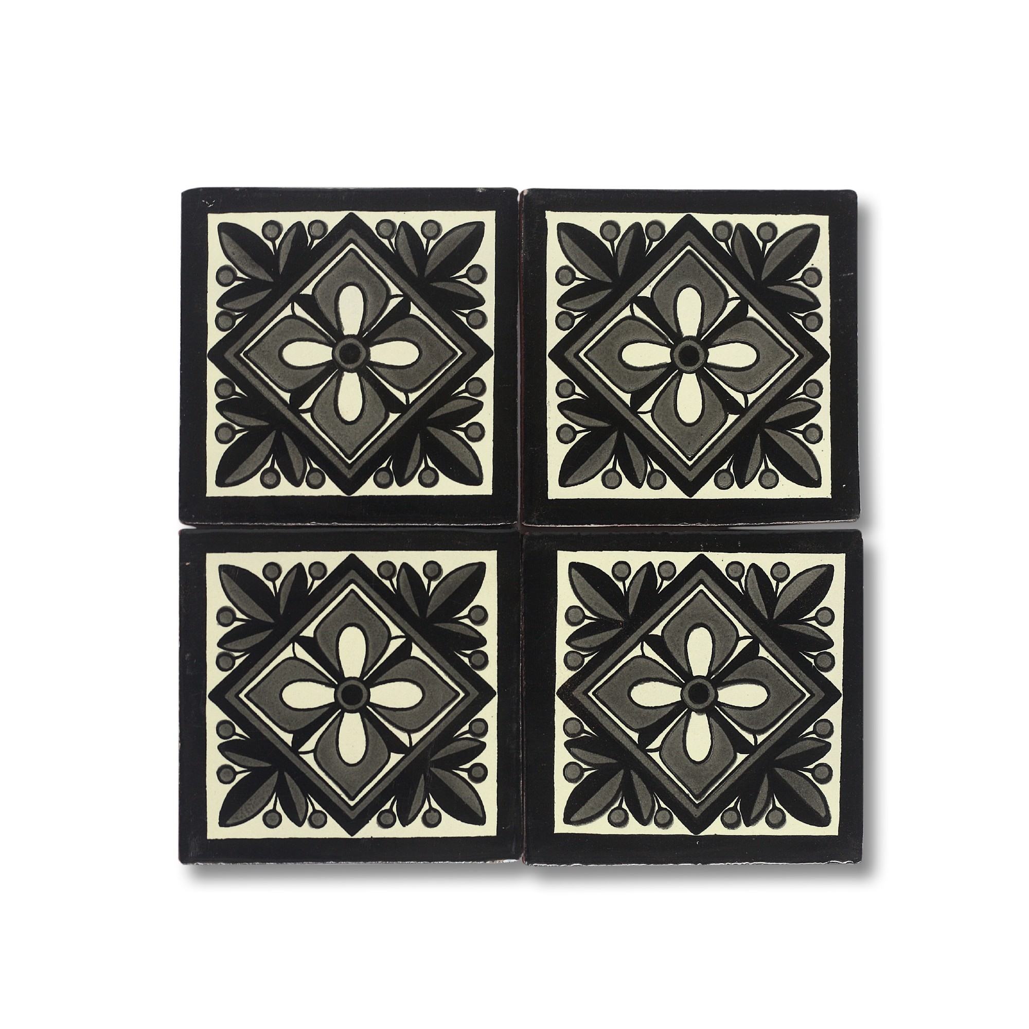 Kachel 'Puebla', schwarz, grau, weiß, T 10 cm, B 10 cm, H 0,5 cm von fischer's lagerhaus