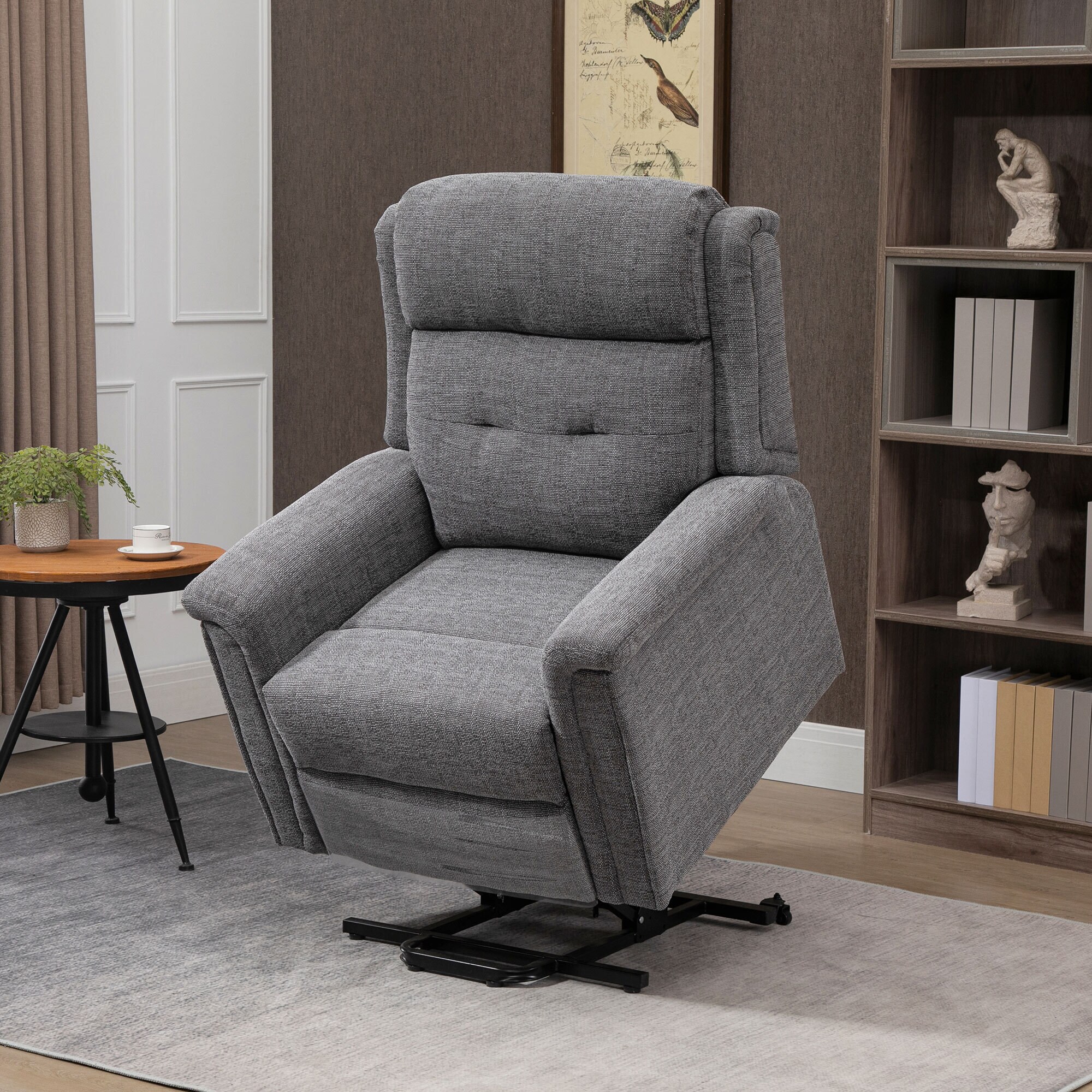 HOMCOM Aufstehsessel mit Seitentasche grau 89L x 96B x 108H cm
