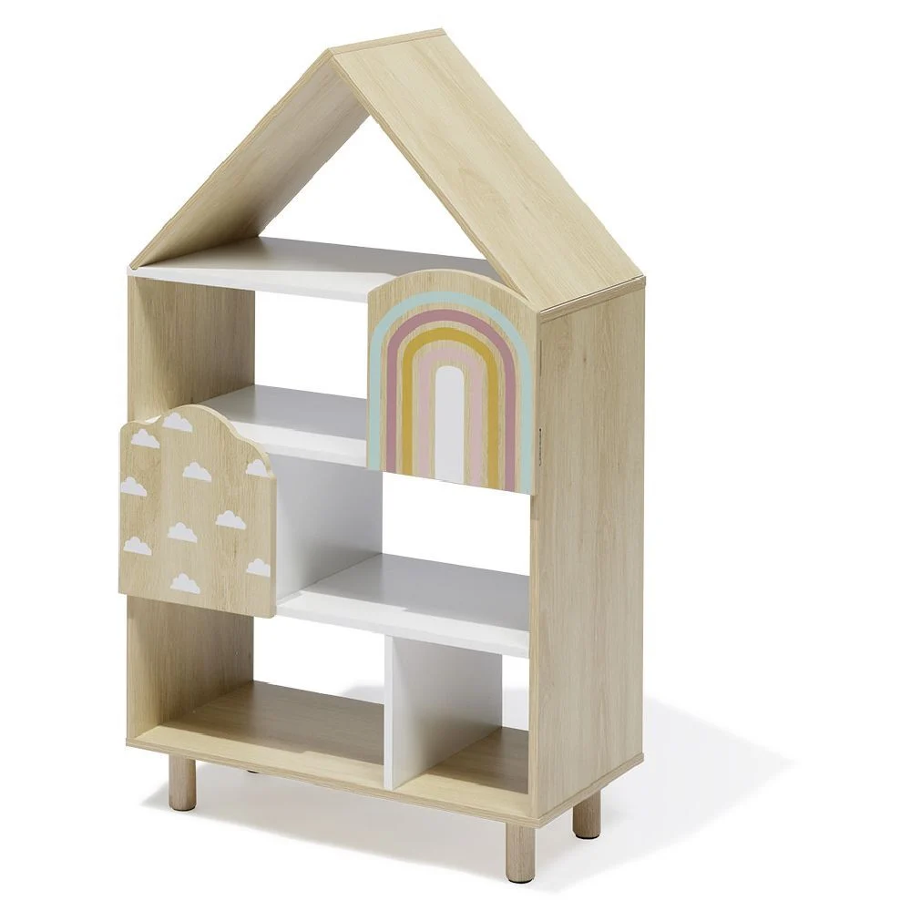 Étagère enfant 7 cases design nuage arc en ciel - L60,5xP30xH100 cm