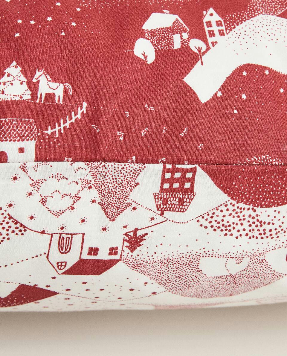 Fronha infantil de algodão com estampa de paisagem natalina