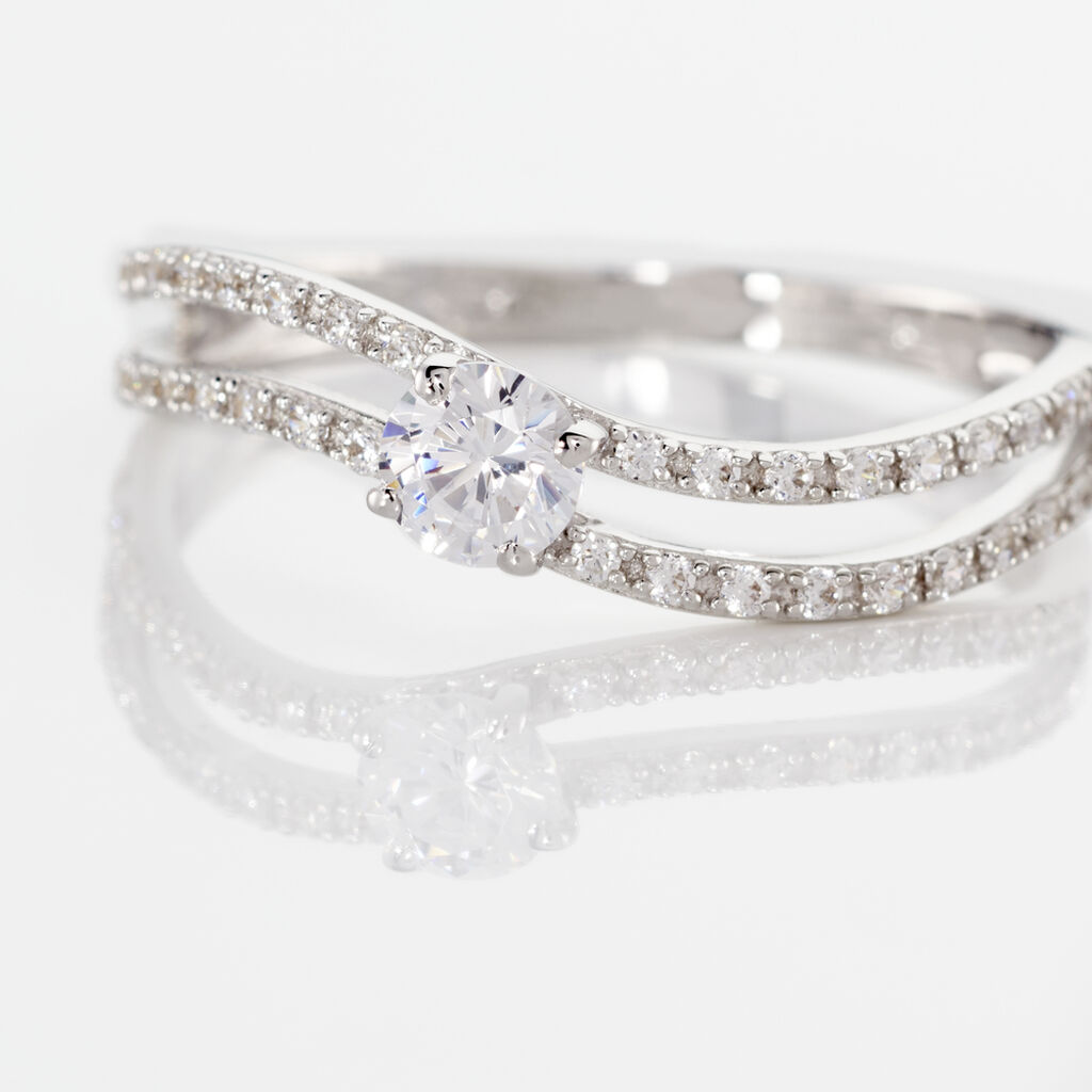 Bague Vrille Double Or Blanc Oxyde De Zirconium