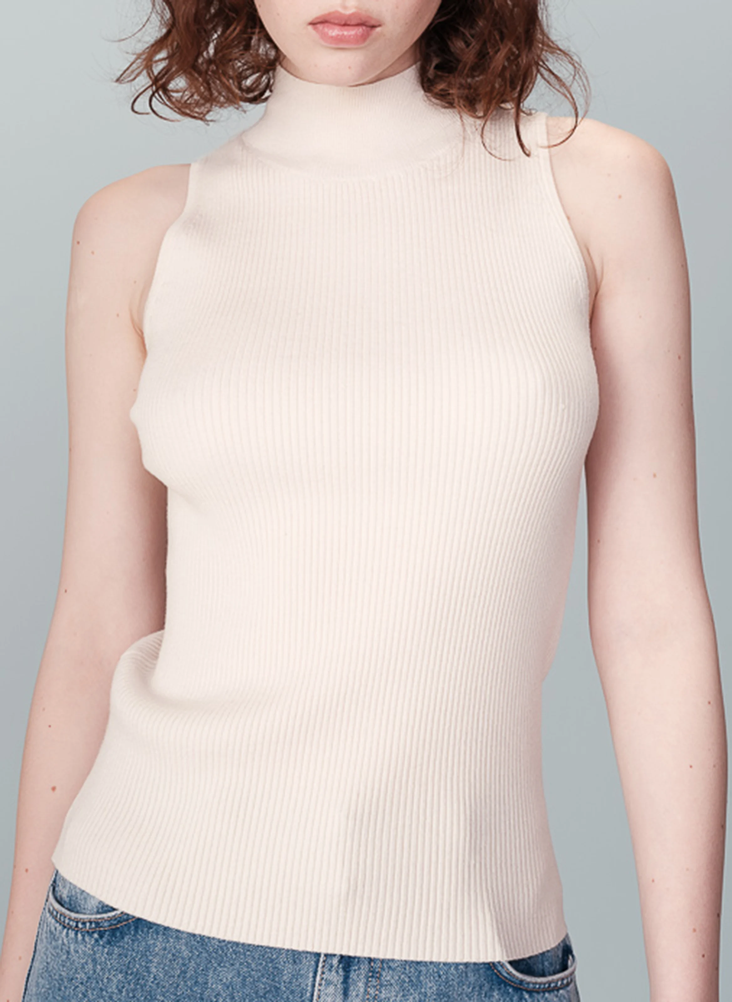 NARCISSE - Top col montant ajusté en maille | Beige