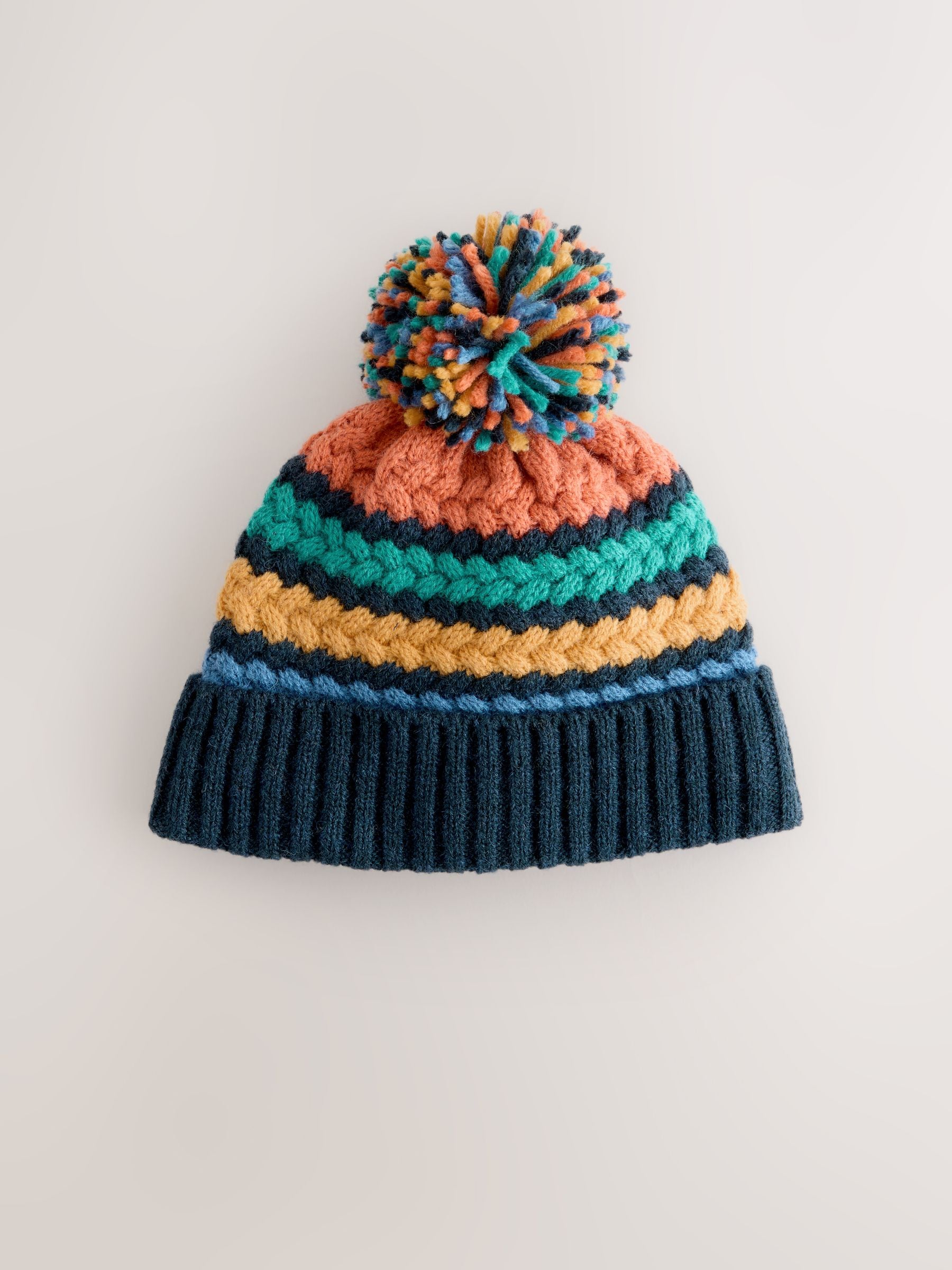 Fel kabelgebreid - Gebreide Baby muts met pompon (0mnd -2jr)