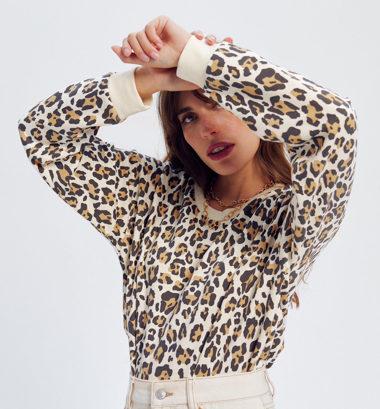 Sweat-shirt léopard Femme - Imprimé écru