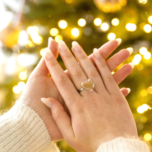 Bague en verre soufflé - Coeur Nano Billes