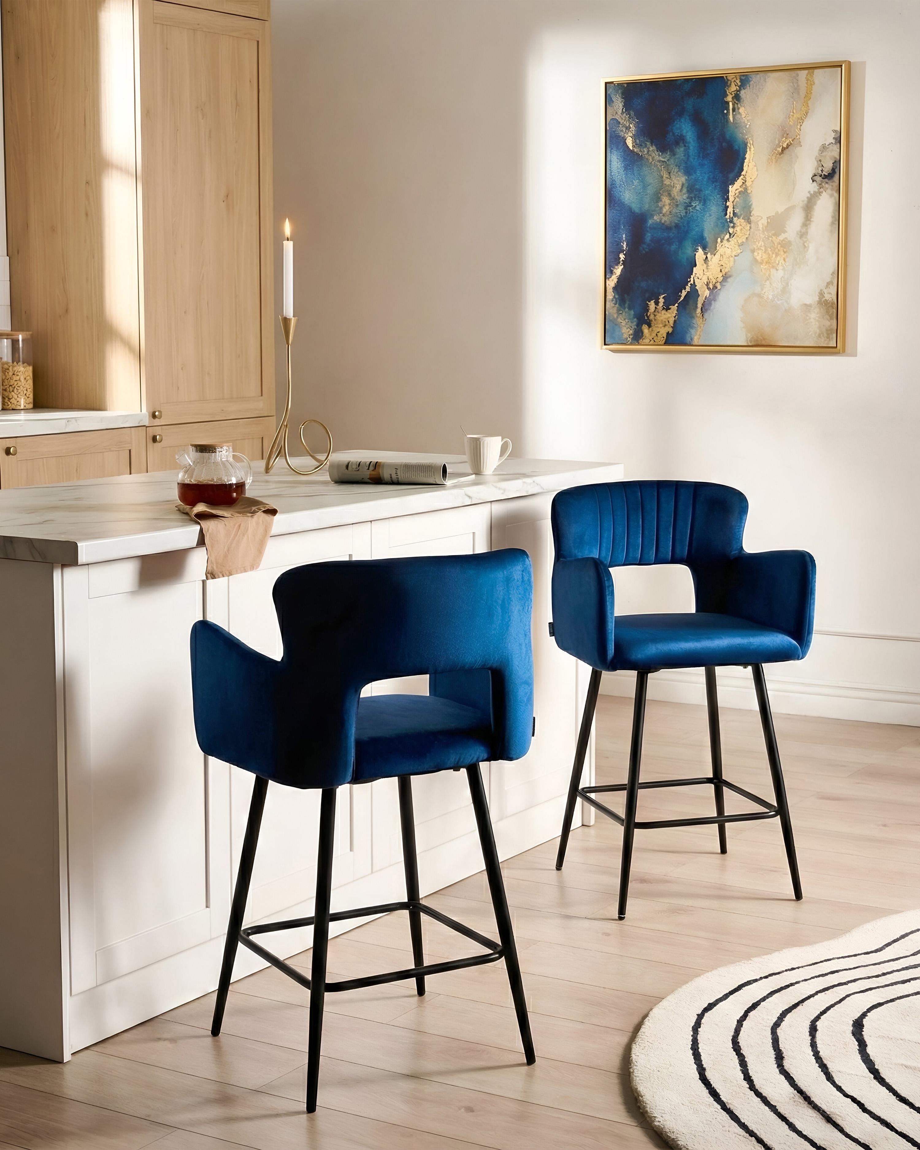 Set van 2 barstoelen SANILAC Fluweel Marineblauw
