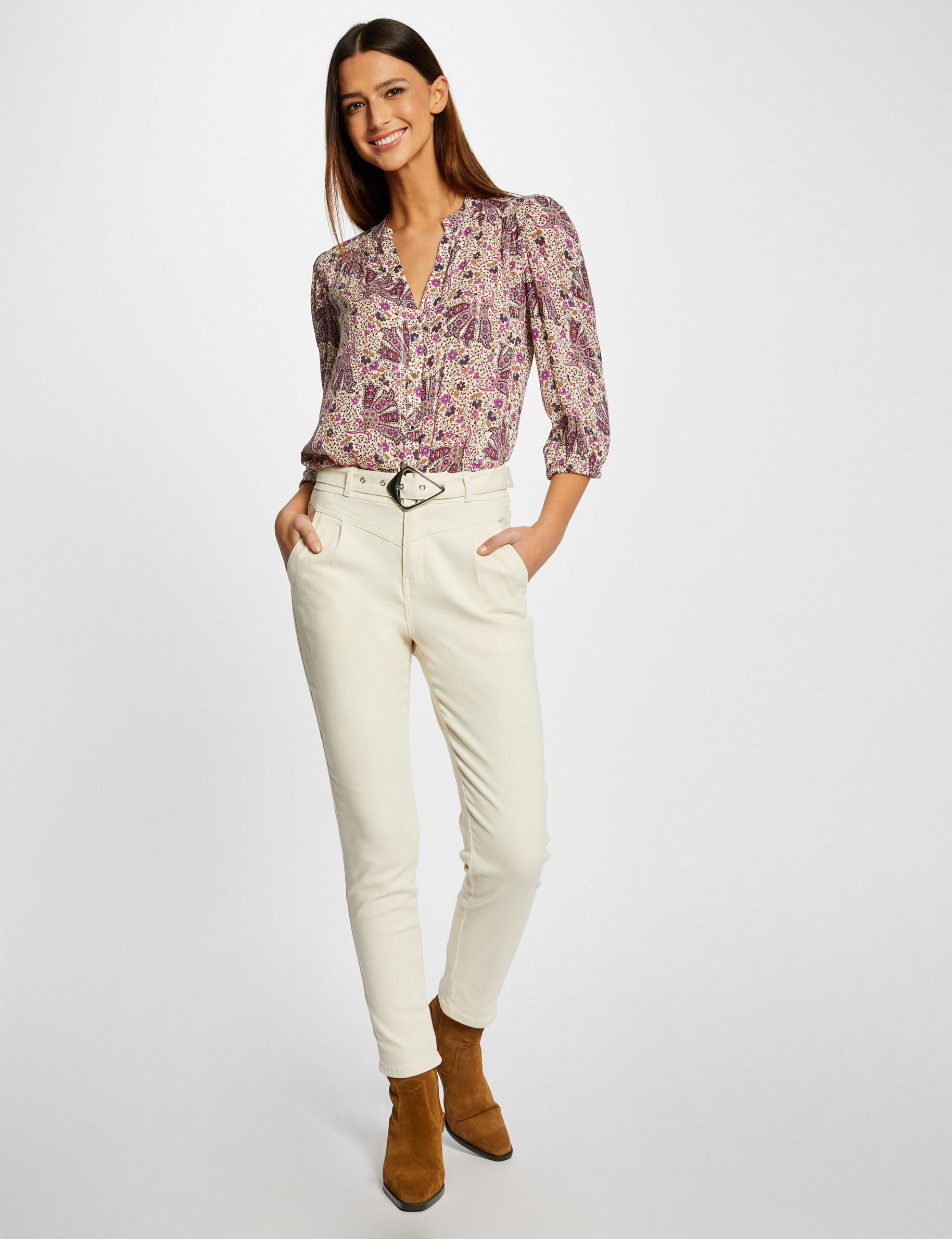 Chemise manches 3/4 imprimé végétal multico femme - multico