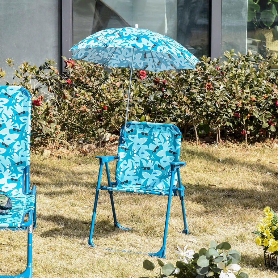 Outsunny Kinder-Campingstuhl mit Sonnenschirm blau