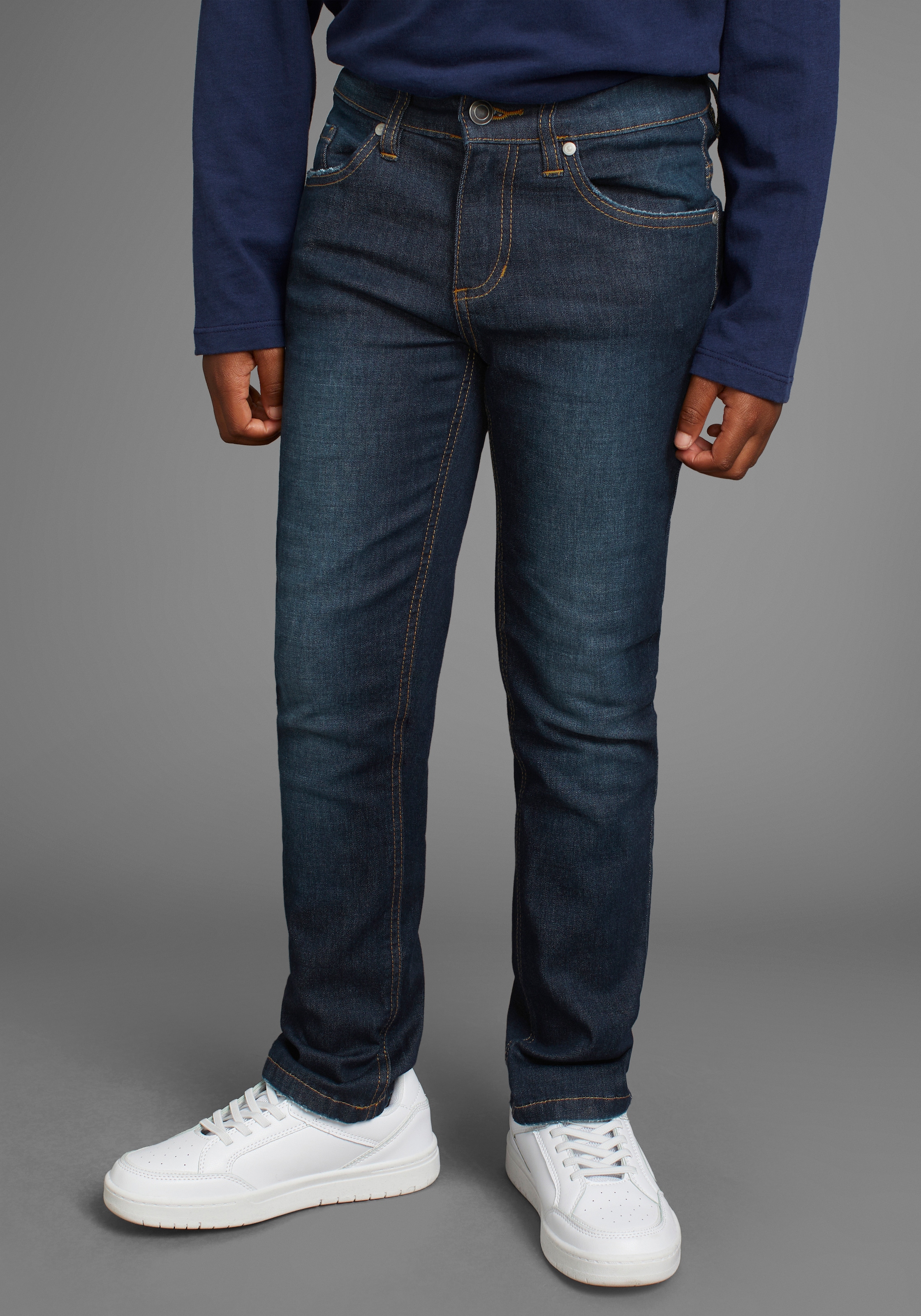 DELMAO Stretch-Jeans »Straight-fit Jeans für Jungen«, elastisches Material,  Used-Look-Waschung,  niedrige Leibhöhe