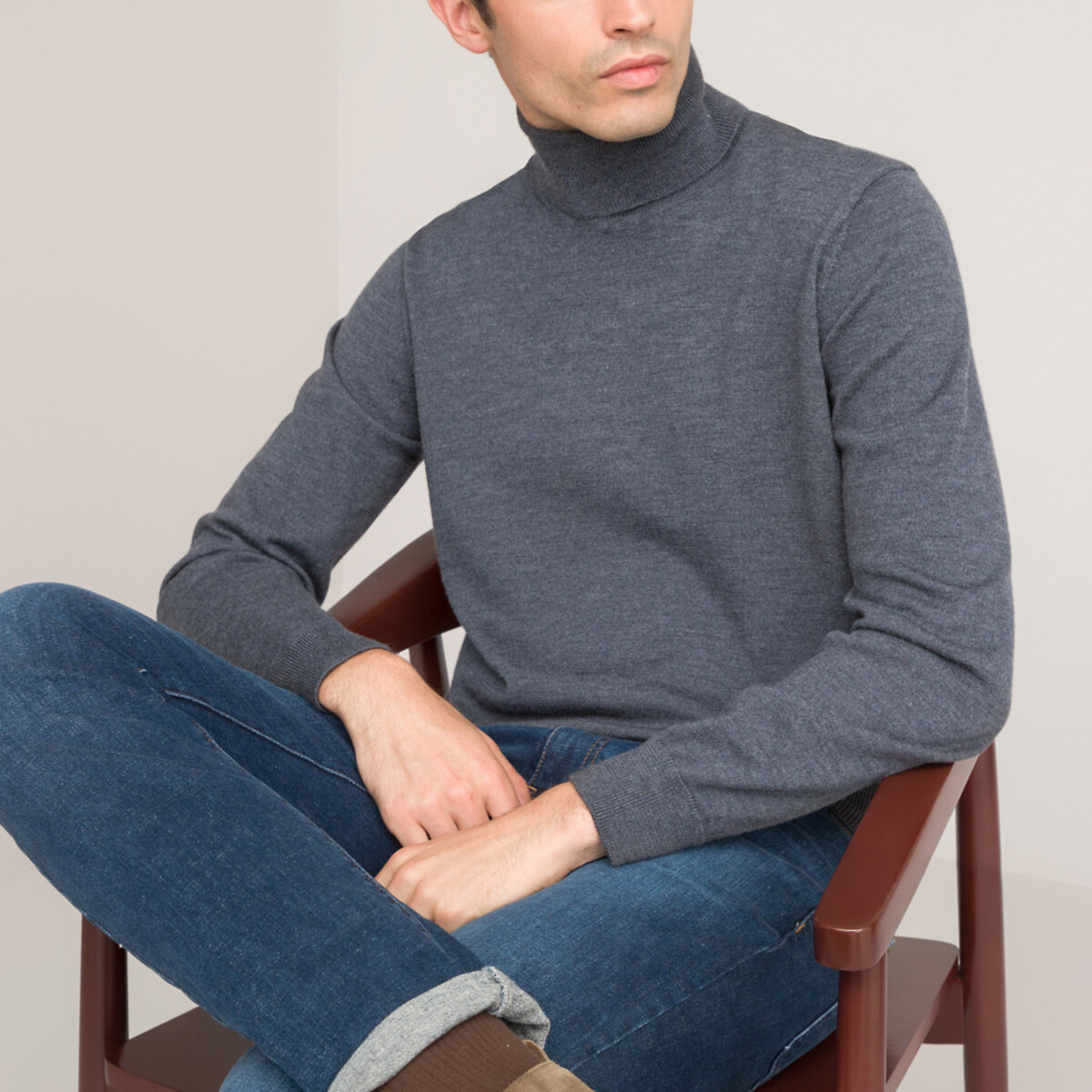 COLEÇÕES LA REDOUTE<br>Suéter de gola alta em lã merino, fabricado na Europa