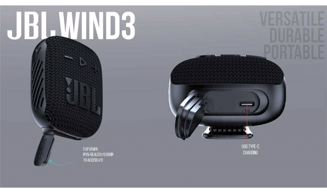 JBL Wind 3S Vandtæt Bluetooth højttaler inkl. beslag til styr.