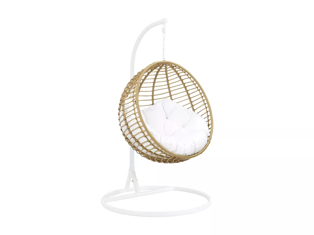 Fauteuil suspendu en résine tressée - Naturel clair avec coussin blanc - BONTOC de MYLIA