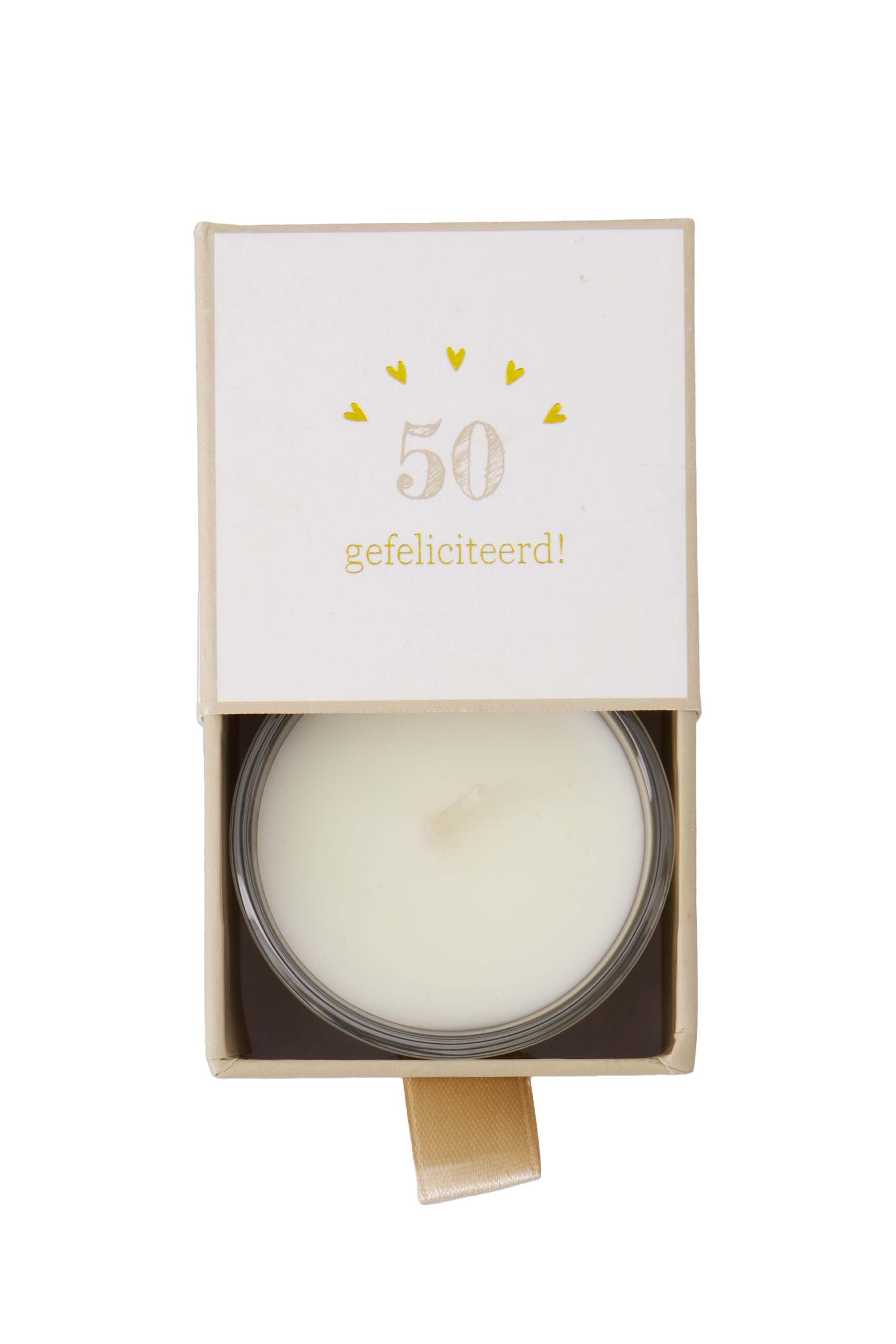 geurkaars glas in doosje 50 gefeliciteerd