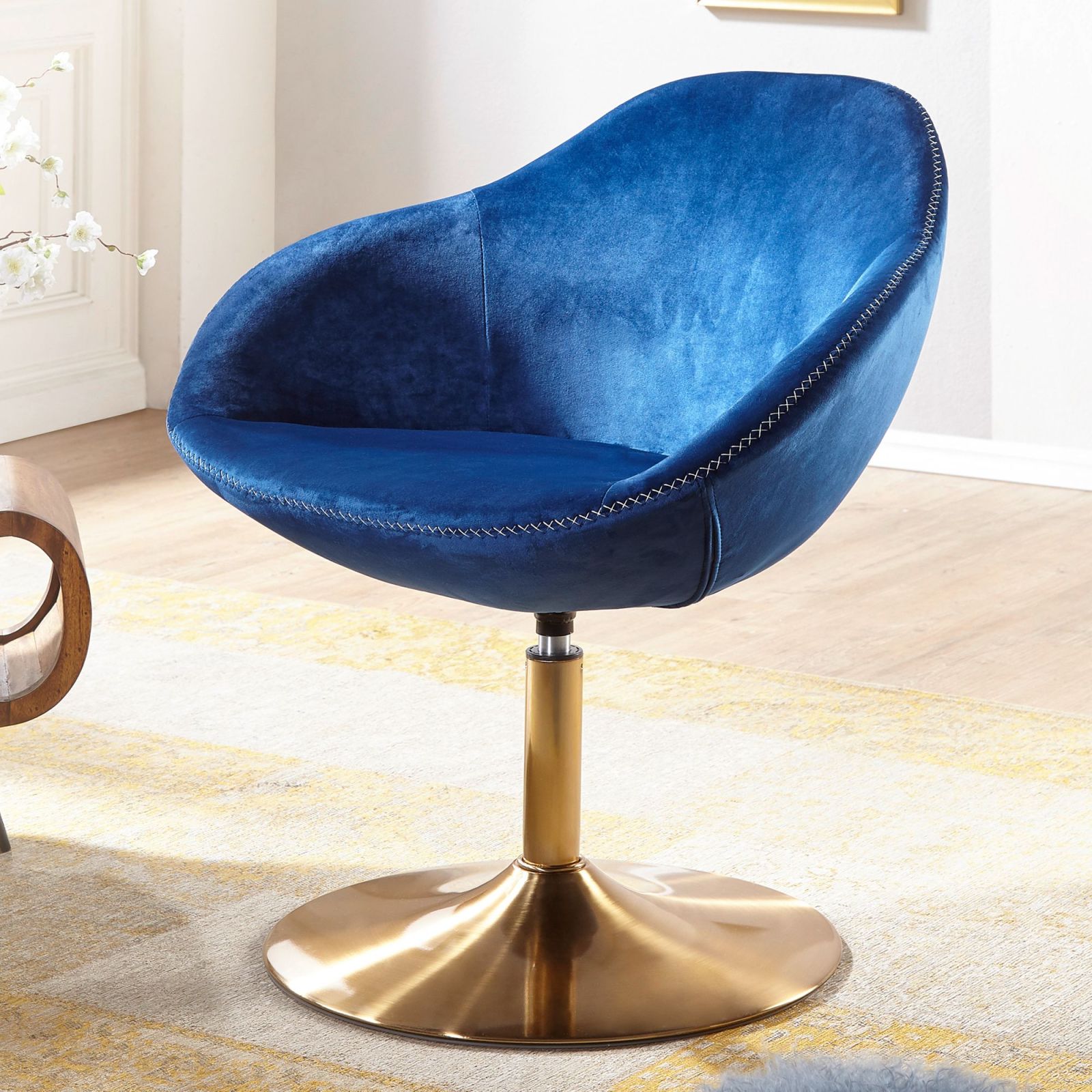 Cocktailsessel - blau-gold - Samt - 79 cm hoch