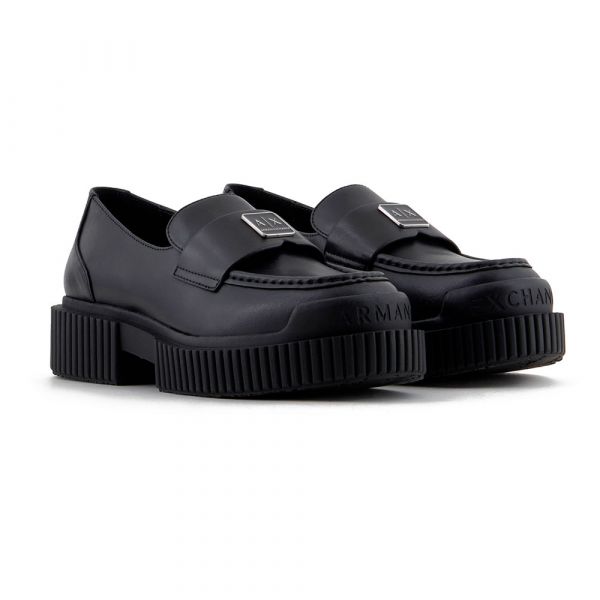 Armani Exchange para Mulher Mocassins de Couro Mat Action Preto 37.5