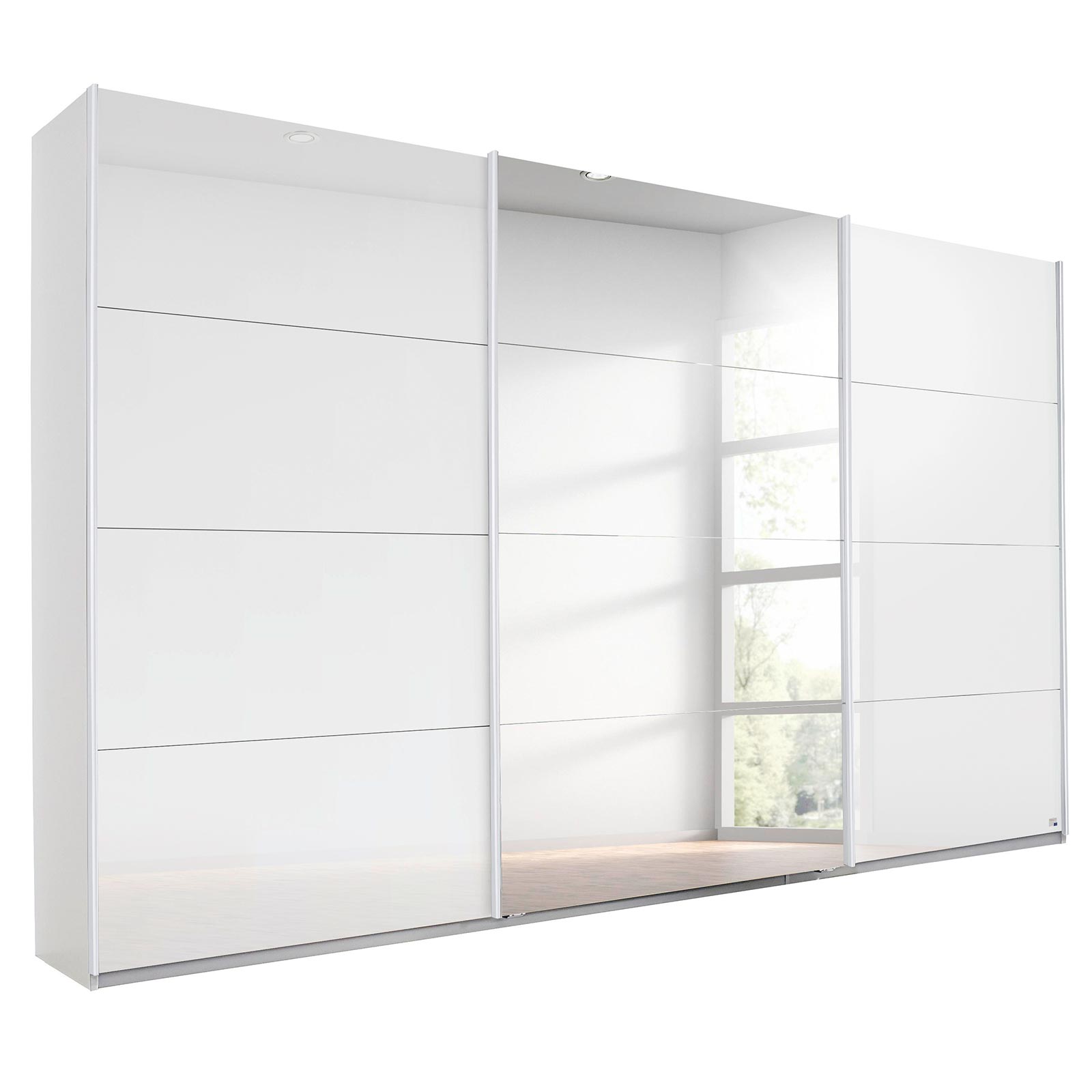 Schwebetürenschrank - weiß Hochglanz - mit Spiegel - 360x210 cm