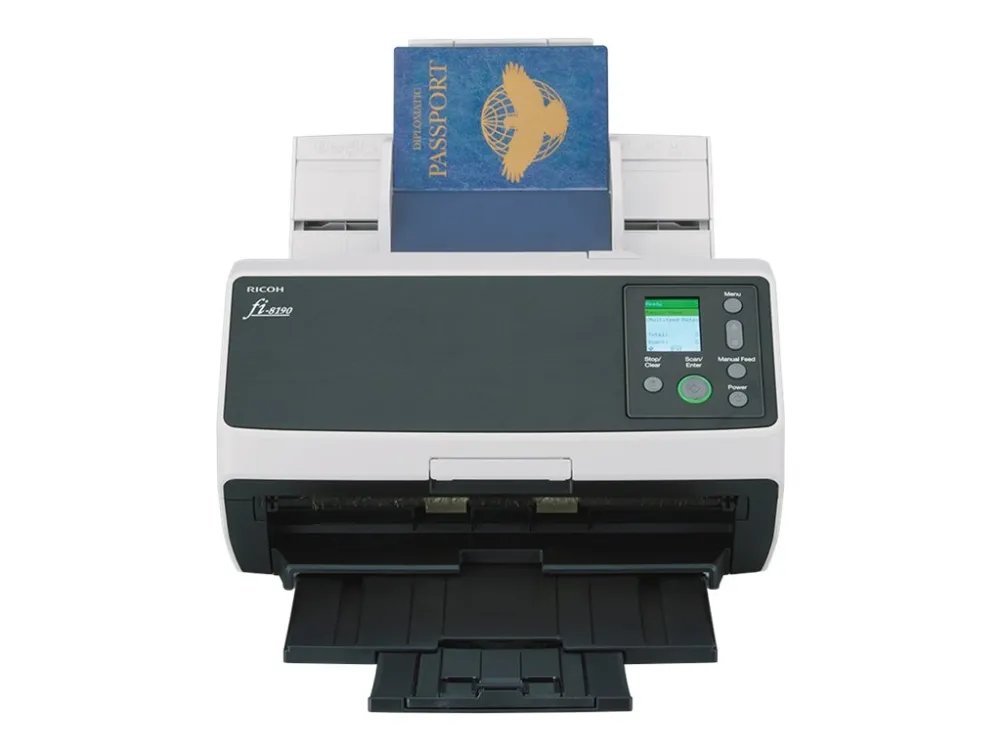 Ricoh fi-8190 - Dokumentscanner - Dual CIS - Duplex - 216 x 355.6 mm - 600 dpi x 600 dpi - op til 90 ppm (mono) / op til 90 ppm (farve) - ADF (100 ark) - op til 13000 scanninger pr. dag - USB 3.2 Gen 1, Gigabit LAN