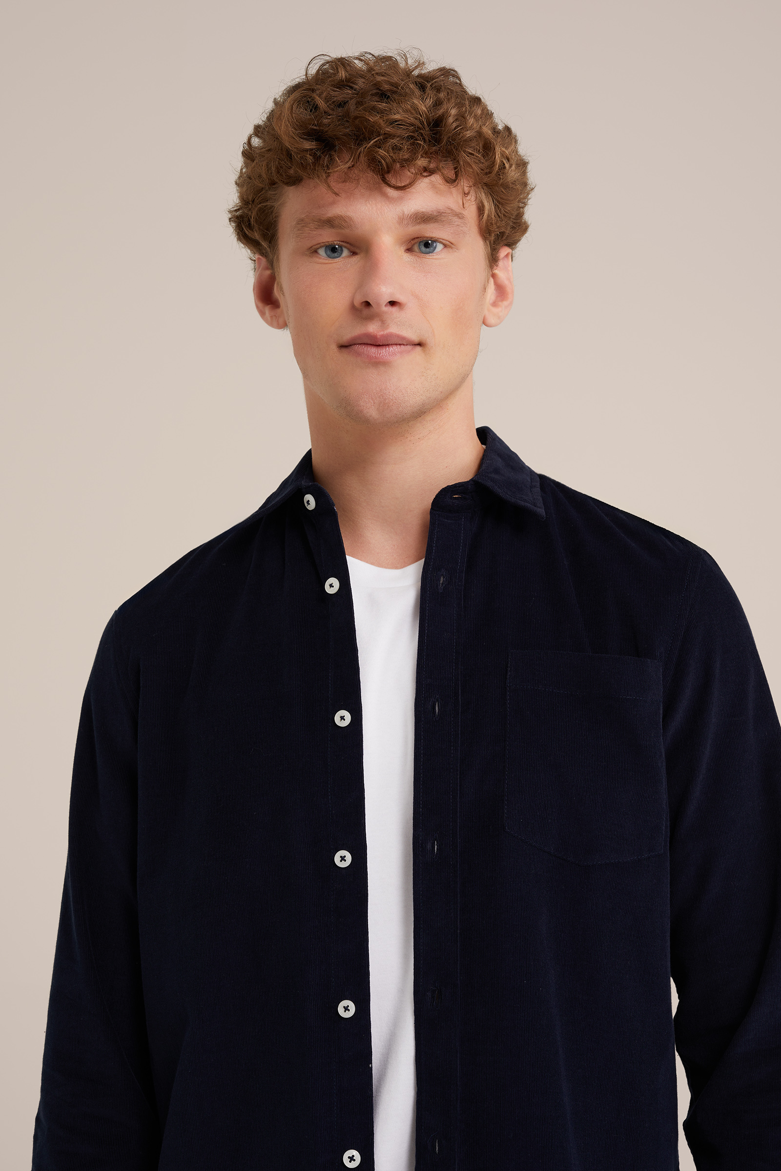 corduroy overhemd WE Fashion Donkerblauw