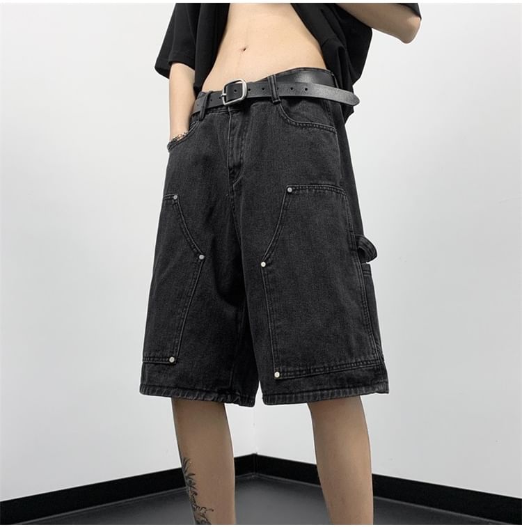 Whyessa - Mid Rise Washed Denim Shorts