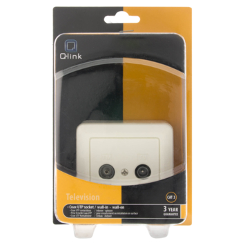 Q-Link coax contactdoos cat3 RTV/RJ45 inbouw/opbouw wit