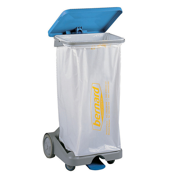 Support sac poubelle d'intérieur 4 roues à pédale bleu avec couvercle 110 L