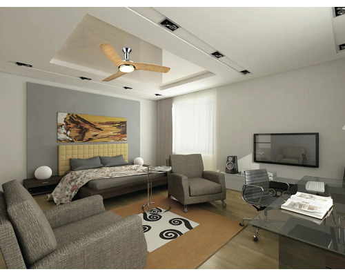 Madeira Lucentrum II plafondventilator met afstandsbediening + LED-verlichting Ø 132 cm nikkel houtkleur/licht
