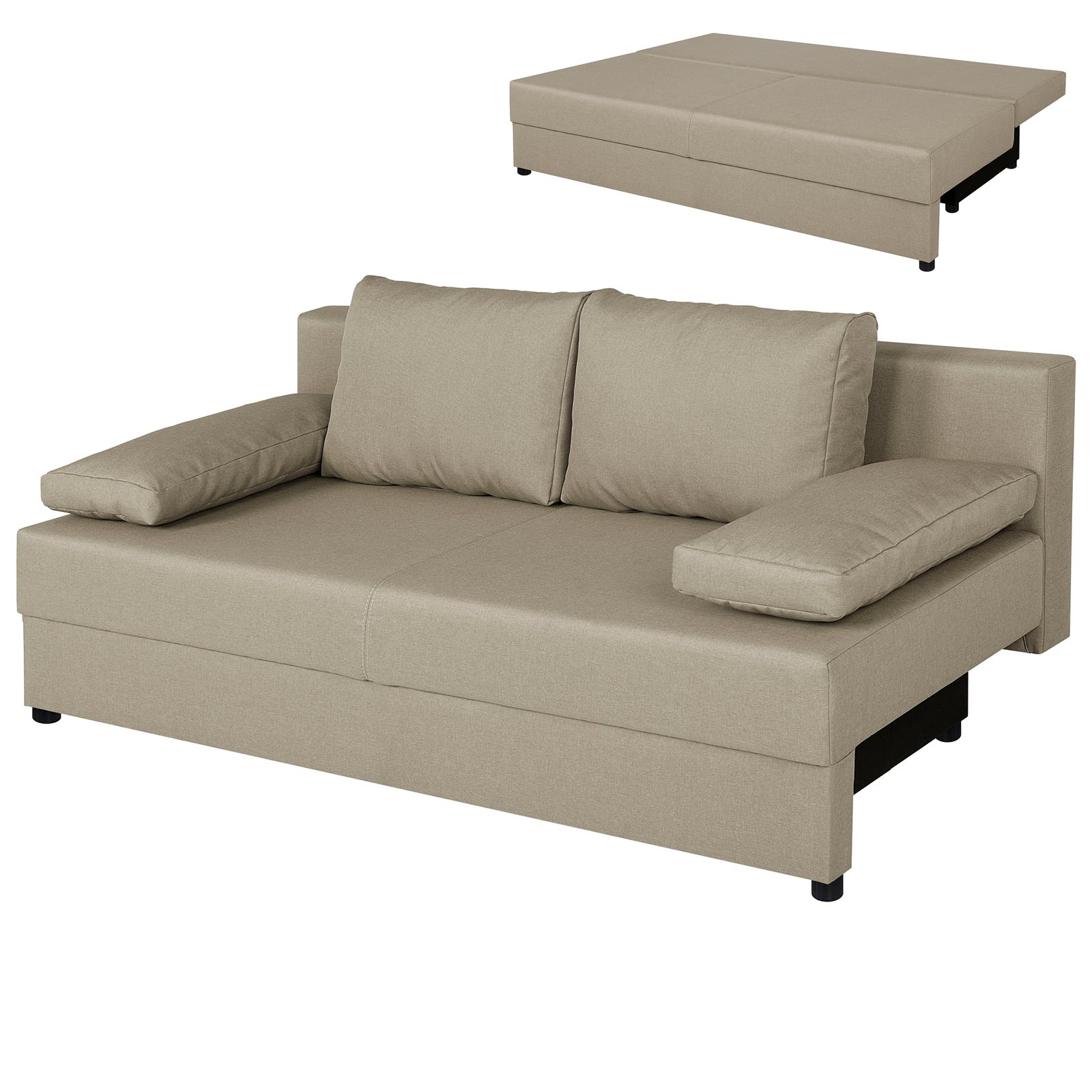 Schlafsofa - beige - Webstoff - Staukasten