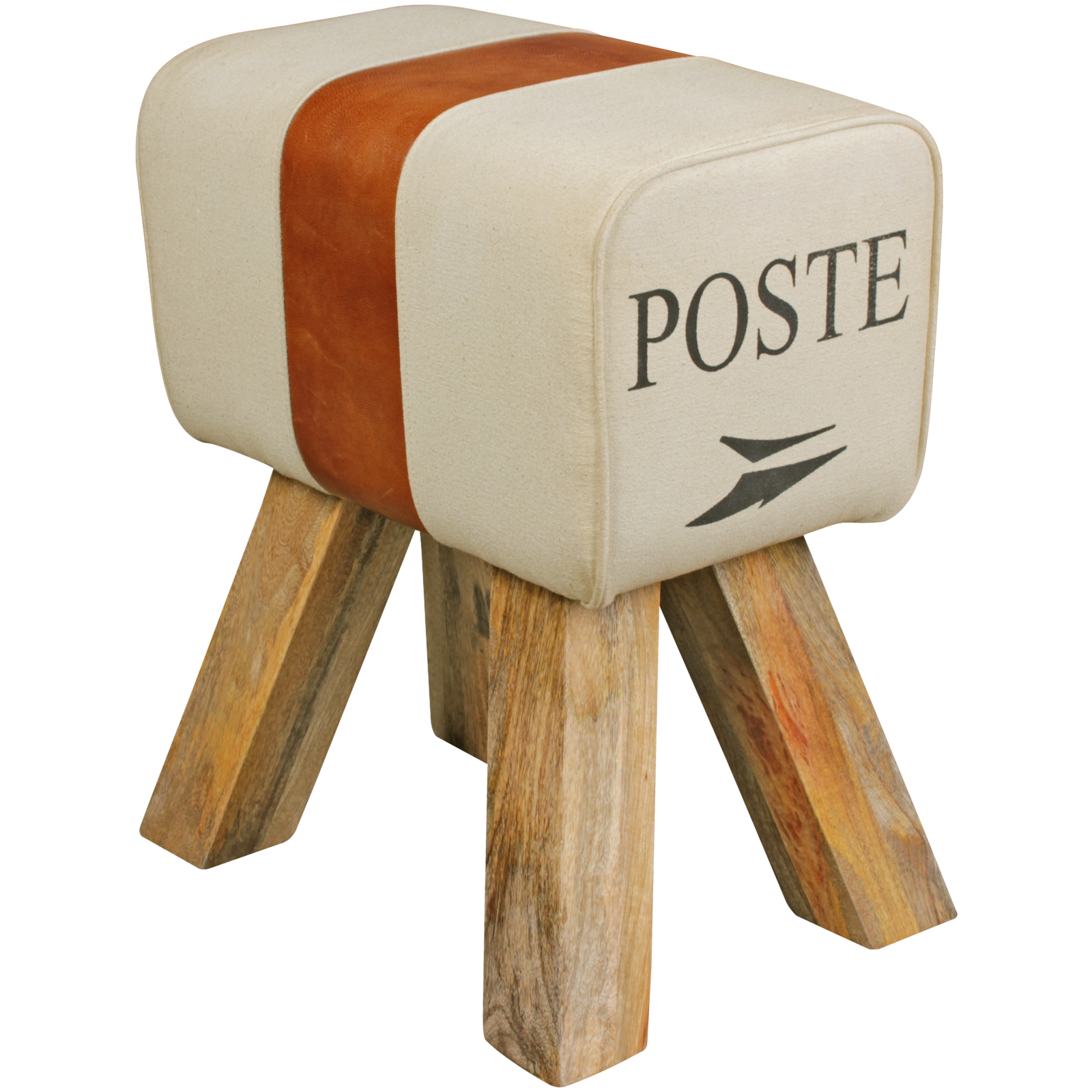 Sitzhocker - beige-braun - Mango massiv