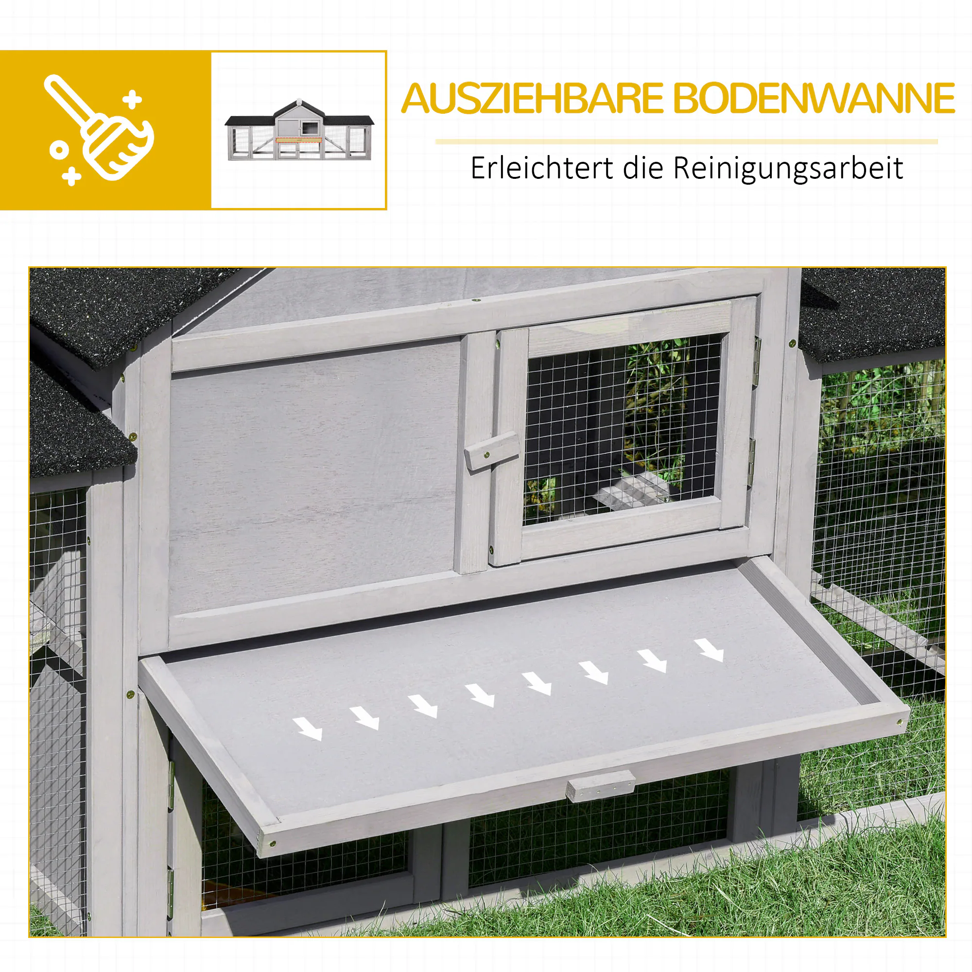 PawHut Kaninchenstall mit Auslaufbereich natur 210 x 45,5x 84,5cm