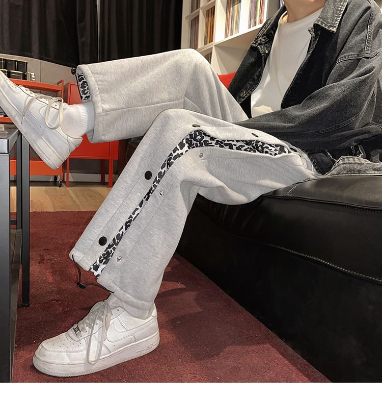 Macho - Trekkoord taille luipaardprint paneel rechte pijpen joggingbroek