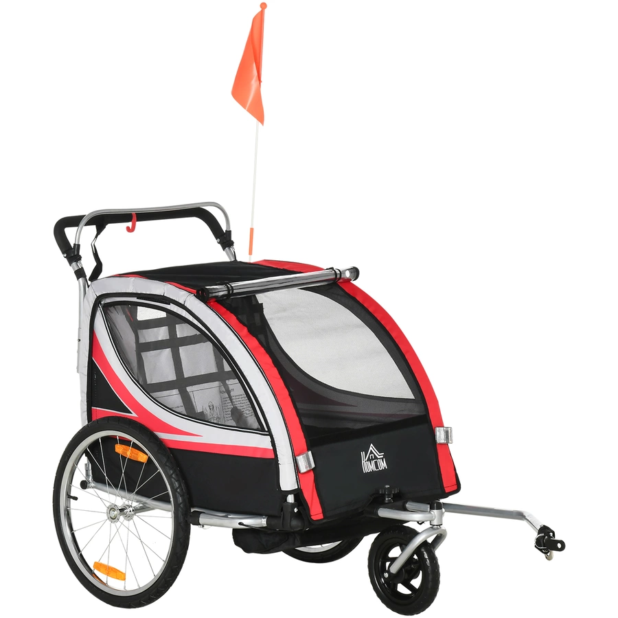 HOMCOM Kinderfahrradanhänger mit Aufbewahrungstasche rot, schwarz